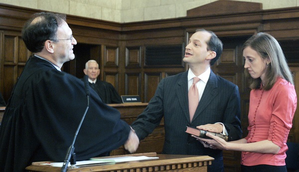 Alexander Acosta being sworn in as DOL secretary. (Photo: AP)